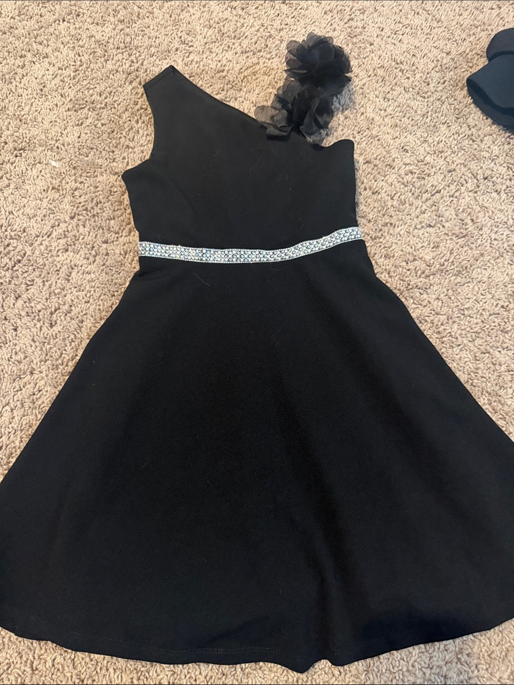 Xhilaration Black One-Shoulder Girls' Party Dress with Floral Accent
